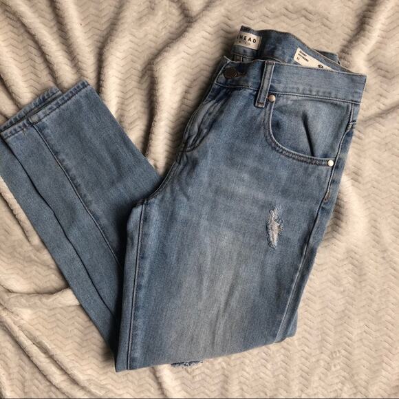 Bullhead Light Wash Skinny Boyfriend Jeans Womens 27 Blue Denim Distressed - Picture 7 of 10